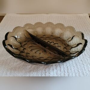 Vintage 1970's Anchor Hocking Smokey Colored Oval Divided Dish